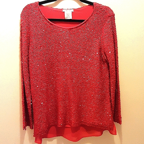 INTRIGUE Red Sequin Sweater Size: XLG - Picture 2 of 5